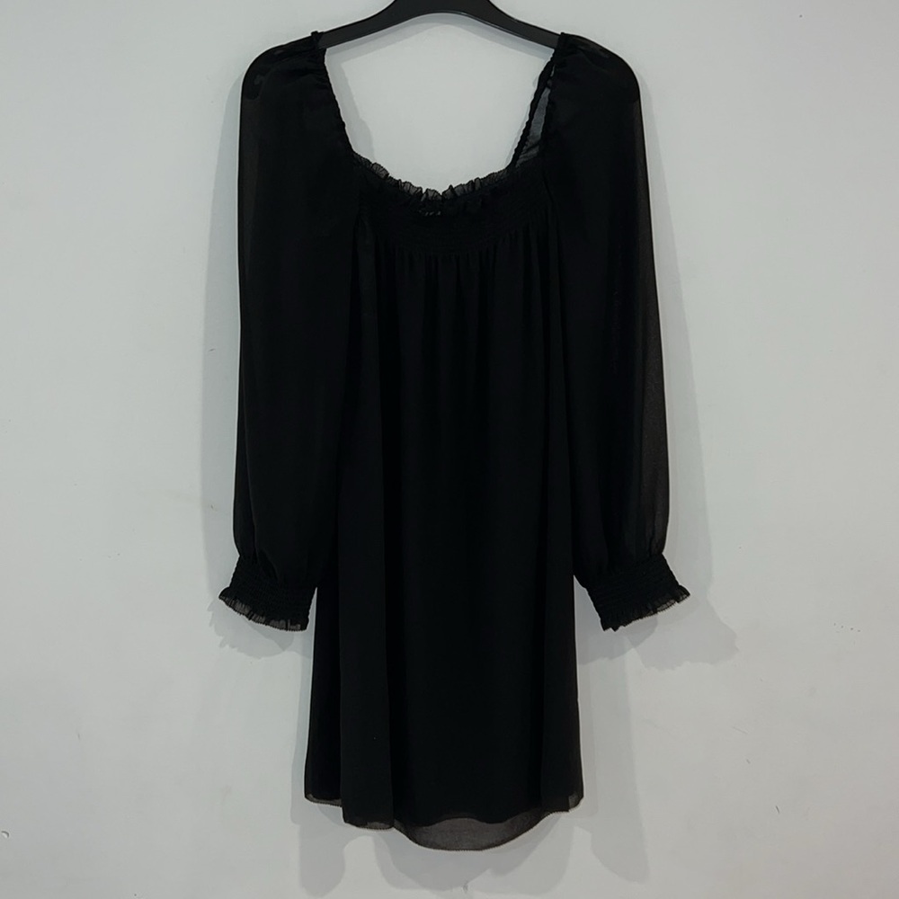 Aritzia Wilfred Alana chiffon babydoll Off the Shoulder little black dress Small - Picture 10 of 15